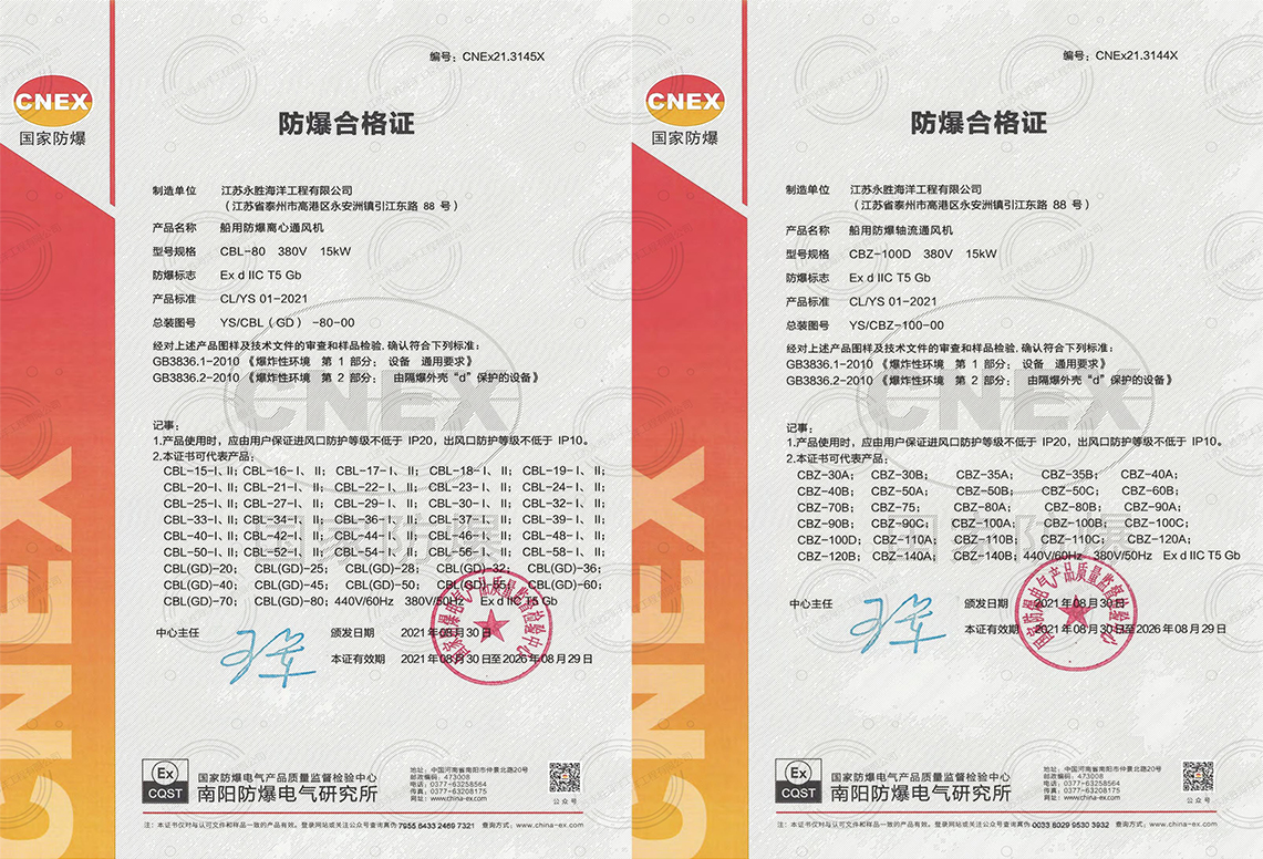 船用防爆通風機合格證